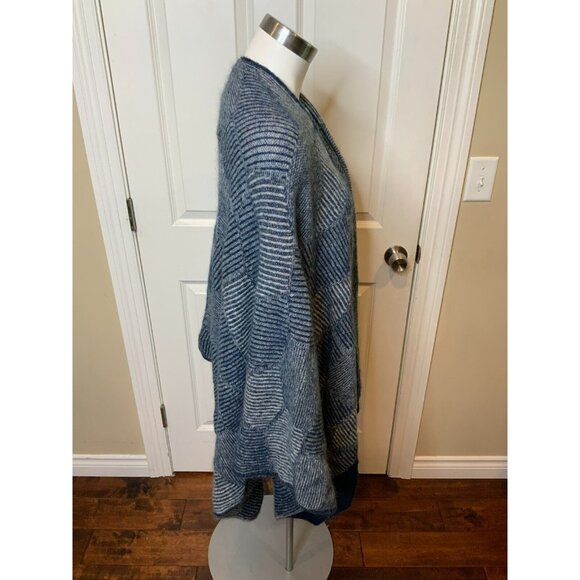 Sarah Pacini Blue Gray Striped Oversized Open Front Wrap Cardigan, One Size, NWT - Picture 2 of 5